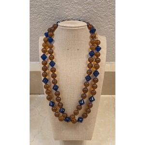 Unique Heavy Hand Carved Amber Bead & Sterling Box Toggle Clasp Necklace 42"